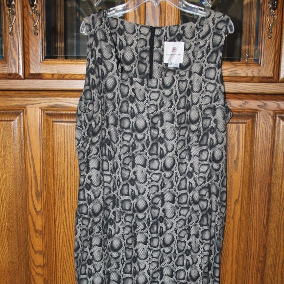 DESIGNER FATTANEH BAHARI ANIMAL PRINT SLEEVELESS DRESS w/MATCHING BLACK COAT 12 - Picture 9 of 15